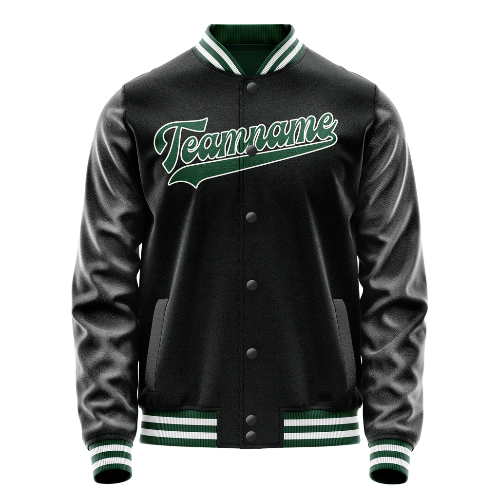 Custom Black Kelly-Green Solid Color Varsity Letterman Jacket