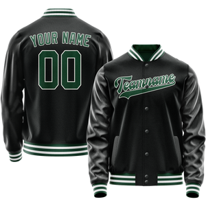 Custom Black Kelly-Green Solid Color Varsity Letterman Jacket