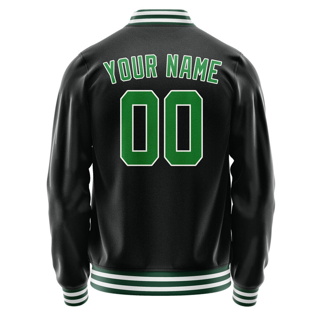 Custom Black Neon-Green Solid Color Varsity Letterman Jacket