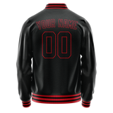 Custom Black Crimson Solid Color Varsity Letterman Jacket