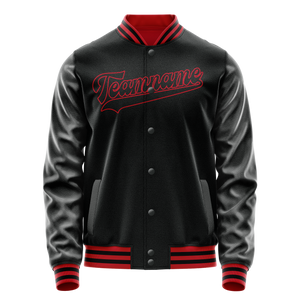 Custom Black Crimson Solid Color Varsity Letterman Jacket