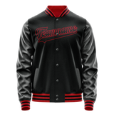 Custom Black Crimson Solid Color Varsity Letterman Jacket
