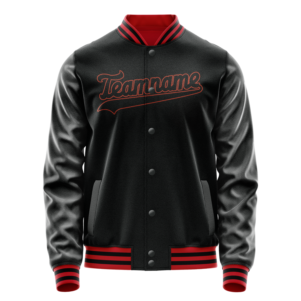 Custom Black Orange Solid Color Varsity Letterman Jacket