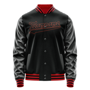Custom Black Orange Solid Color Varsity Letterman Jacket