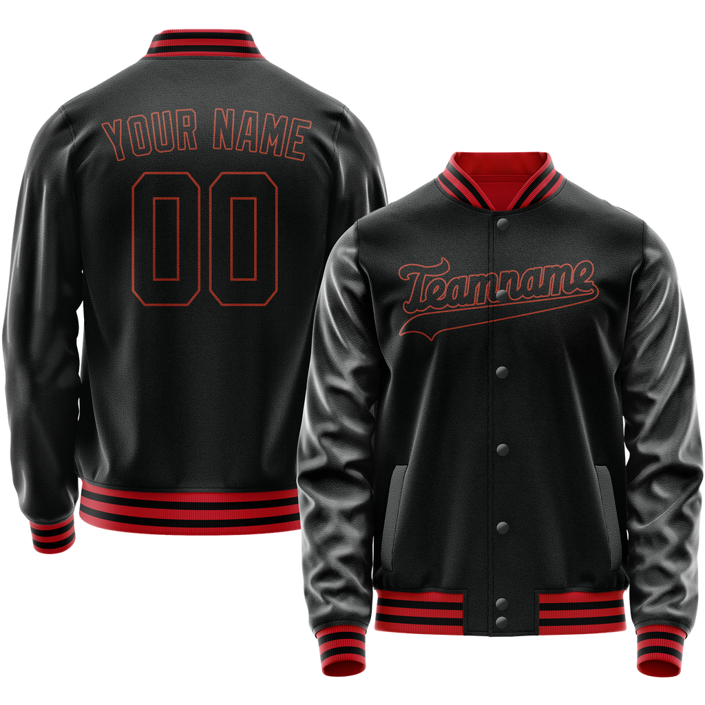 Custom Black Orange Solid Color Varsity Letterman Jacket
