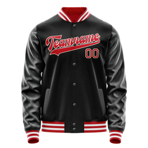 Custom Black Red Solid Color Varsity Letterman Jacket