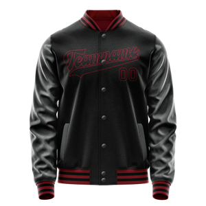 Custom Black Crimson Solid Color Varsity Letterman Jacket