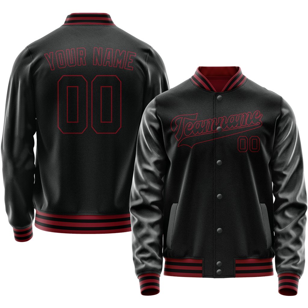 Custom Black Crimson Solid Color Varsity Letterman Jacket