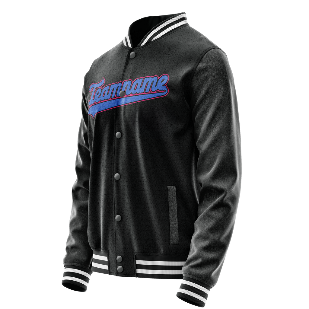 Custom Black Light-Blue Solid Color Varsity Letterman Jacket