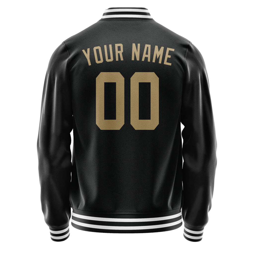 Custom Black Cream Solid Color Varsity Letterman Jacket