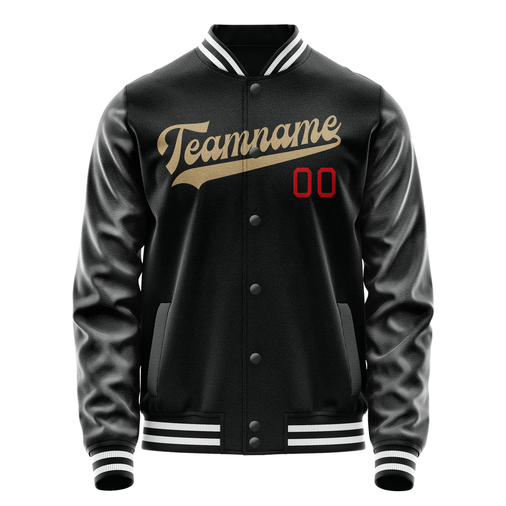 Custom Black Cream Solid Color Varsity Letterman Jacket