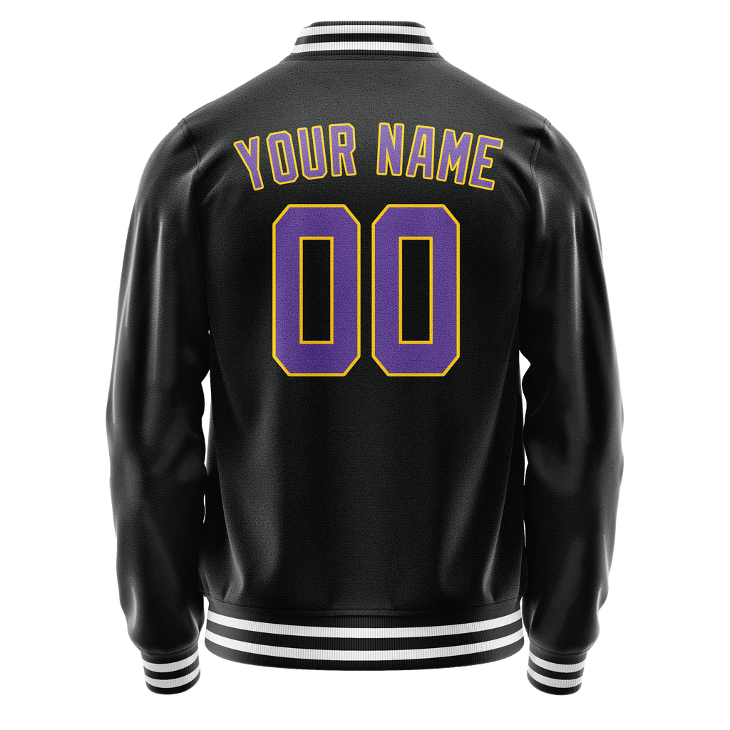 Custom Black Purple Solid Color Varsity Letterman Jacket