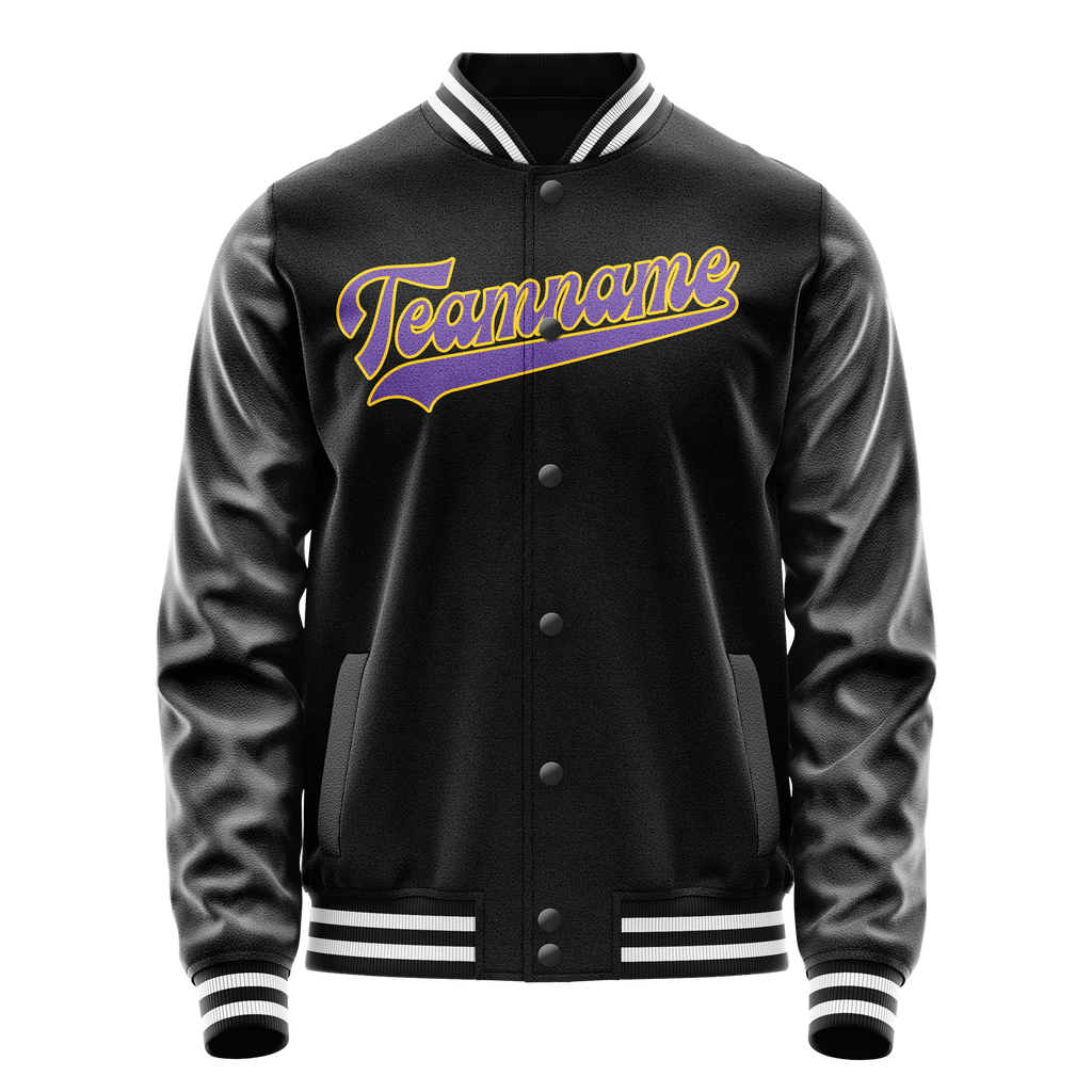 Custom Black Purple Solid Color Varsity Letterman Jacket