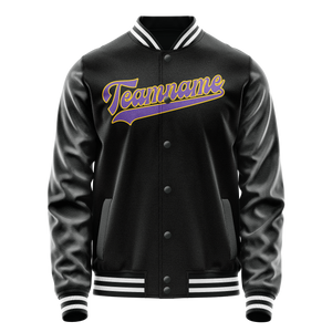 Custom Black Purple Solid Color Varsity Letterman Jacket