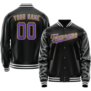 Custom Black Purple Solid Color Varsity Letterman Jacket