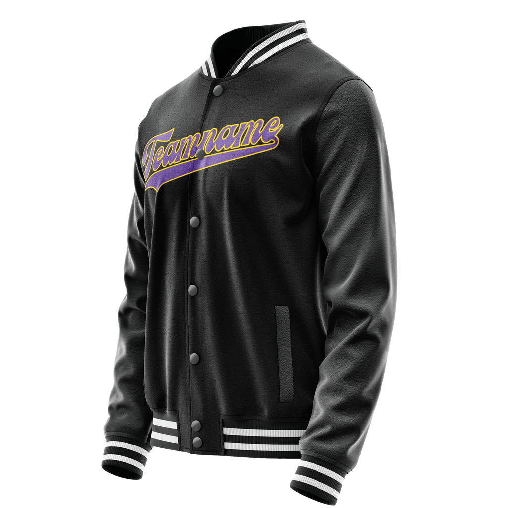 Custom Black Purple Solid Color Varsity Letterman Jacket