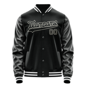 Custom Black White Solid Color Varsity Letterman Jacket
