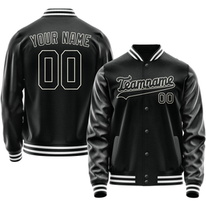 Custom Black White Solid Color Varsity Letterman Jacket
