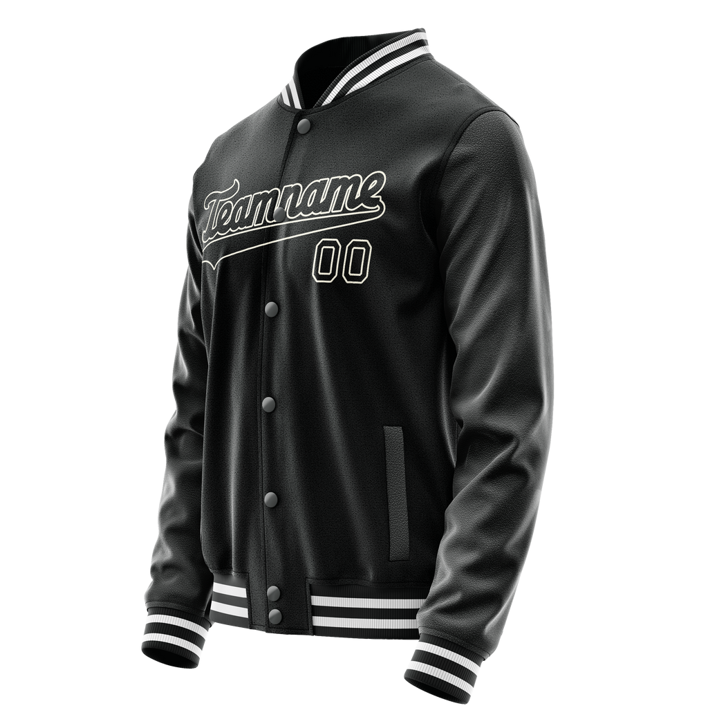 Custom Black White Solid Color Varsity Letterman Jacket