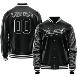 Custom Black White Solid Color Varsity Letterman Jacket