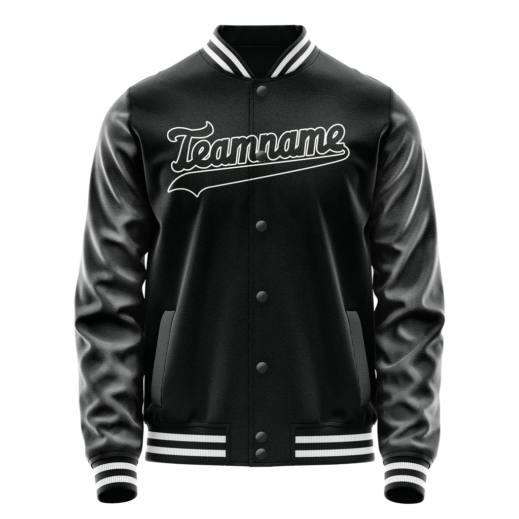 Custom Black White Solid Color Varsity Letterman Jacket
