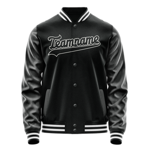 Custom Black White Solid Color Varsity Letterman Jacket