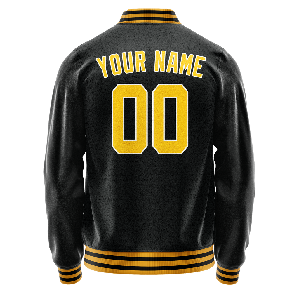 Custom Black Gold Solid Color Varsity Letterman Jacket