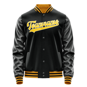 Custom Black Gold Solid Color Varsity Letterman Jacket