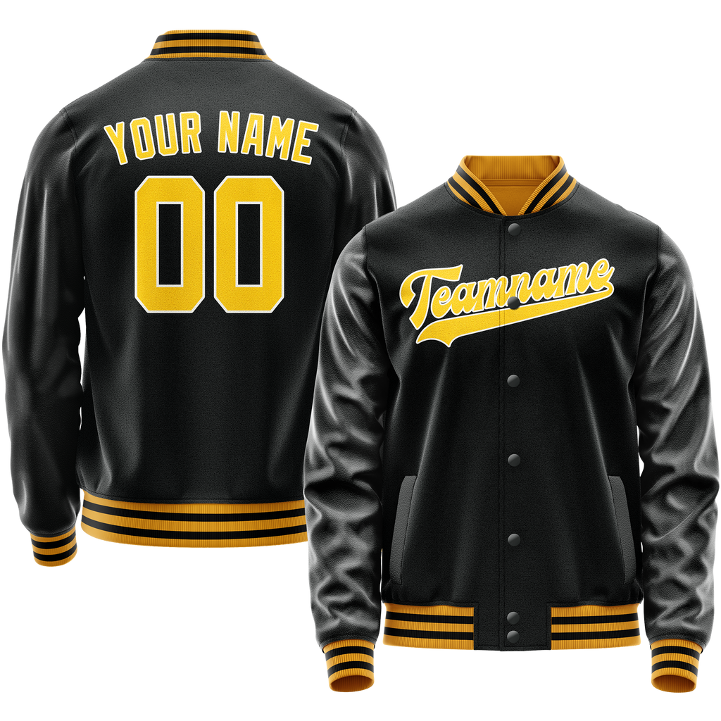 Custom Black Gold Solid Color Varsity Letterman Jacket