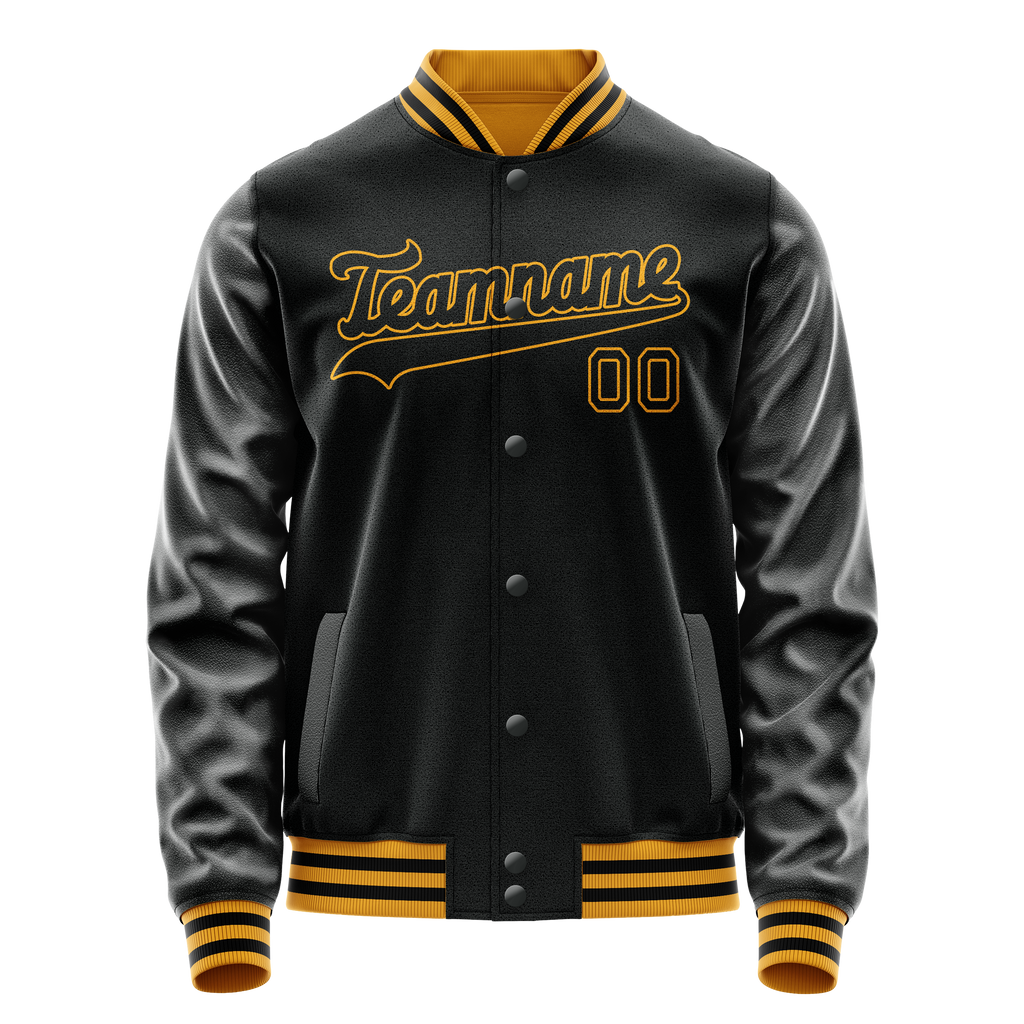 Custom Black Old-Gold Solid Color Varsity Letterman Jacket