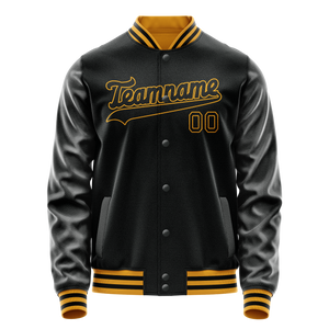 Custom Black Old-Gold Solid Color Varsity Letterman Jacket