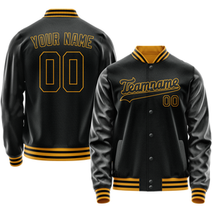 Custom Black Old-Gold Solid Color Varsity Letterman Jacket