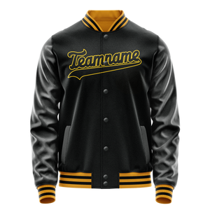 Custom Black Gold Solid Color Varsity Letterman Jacket