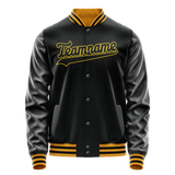Custom Black Gold Solid Color Varsity Letterman Jacket