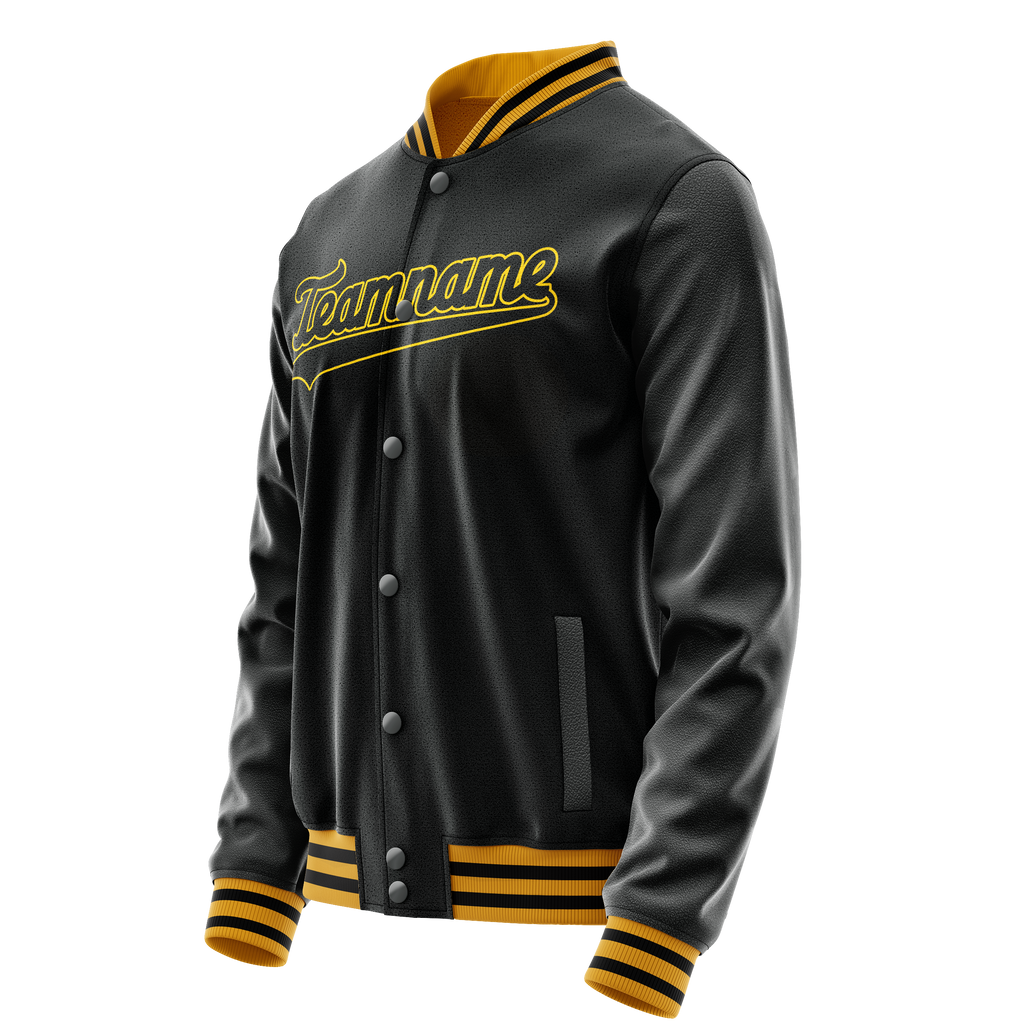 Custom Black Gold Solid Color Varsity Letterman Jacket