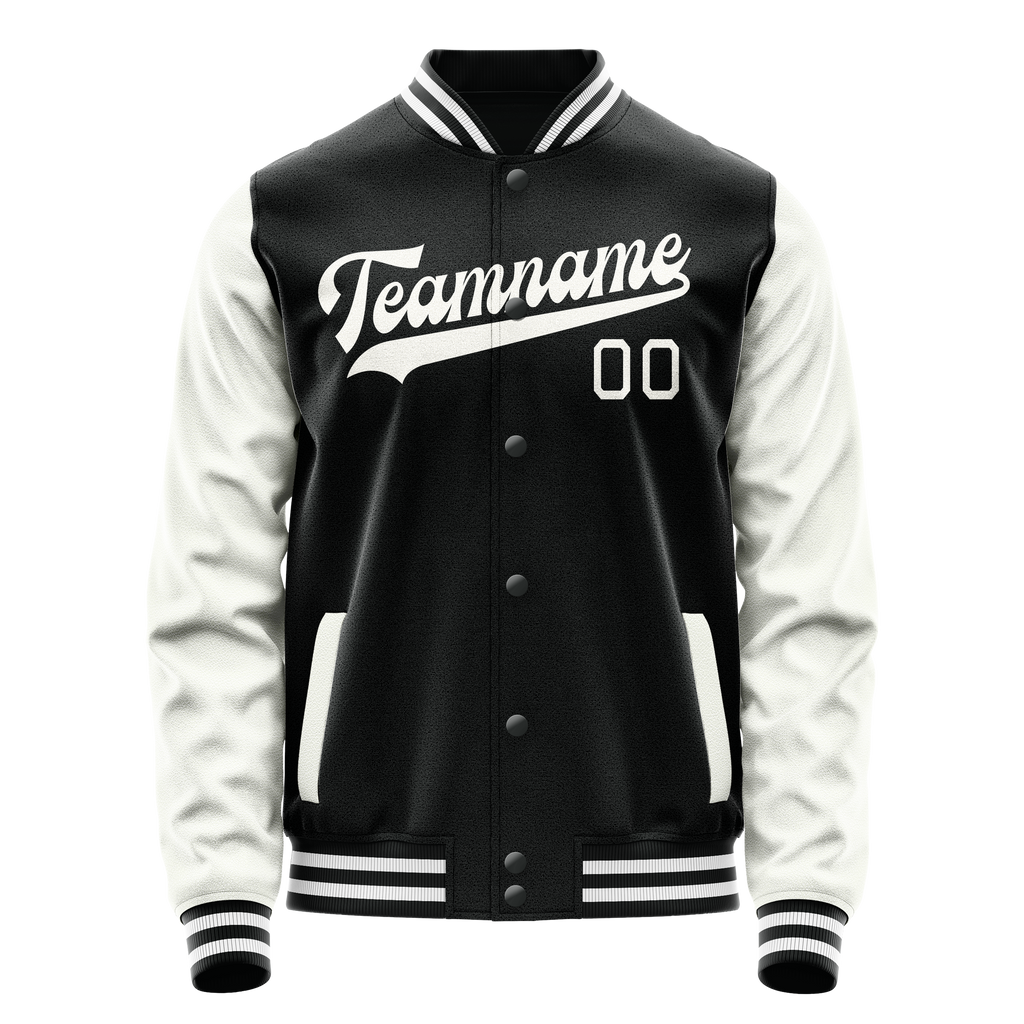 Custom Black White Solid Color Varsity Letterman Jacket