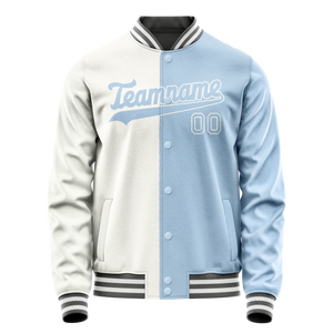Custom White Light-Blue Split Varsity Letterman Jacket