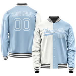 Custom White Light-Blue Split Varsity Letterman Jacket