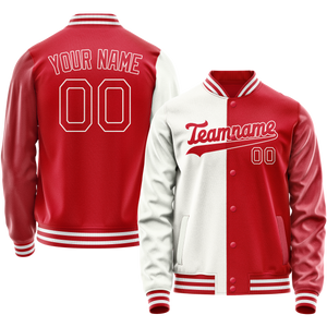 Custom White Red Split Varsity Letterman Jacket
