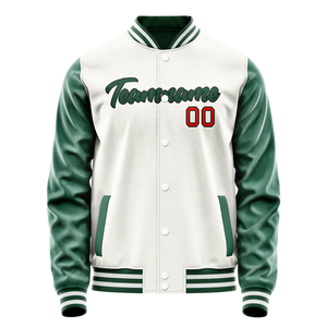 Custom White Kelly-Green Solid Color Varsity Letterman Jacket