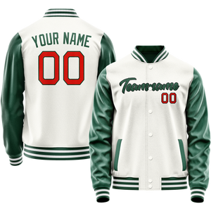 Custom White Kelly-Green Solid Color Varsity Letterman Jacket