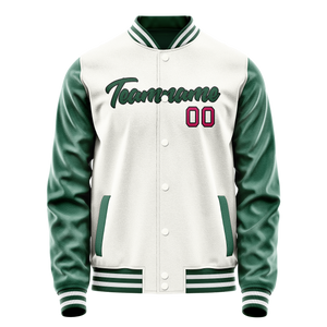 Custom White Kelly-Green Solid Color Varsity Letterman Jacket