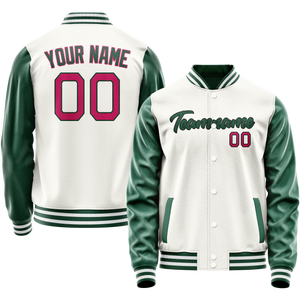 Custom White Kelly-Green Solid Color Varsity Letterman Jacket