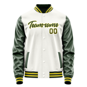 Custom White Kelly-Green Solid Color Varsity Letterman Jacket