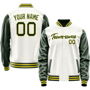 Custom White Kelly-Green Solid Color Varsity Letterman Jacket