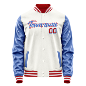 Custom White Royal Solid Color Varsity Letterman Jacket