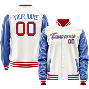 Custom White Royal Solid Color Varsity Letterman Jacket