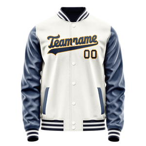 Custom White Royal Solid Color Varsity Letterman Jacket