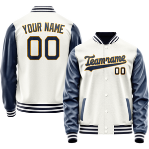 Custom White Royal Solid Color Varsity Letterman Jacket