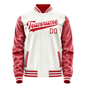 Custom White Texas-Orange Solid Color Varsity Letterman Jacket